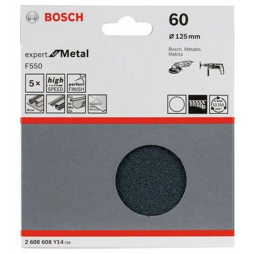 Bosch arkusz ścierny F550 Expert for Metal 125 mm P60 bez otworów na rzepy opakowanie 5 sztuk - 2608608Y14 - 2