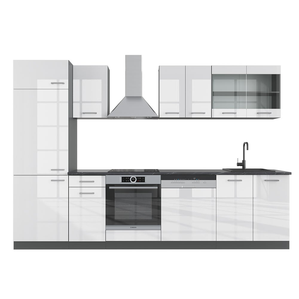Vicco Aneks kuchenny R-Line, Biały wysoki połysk/antracyt, 300 cm , BP Antracyt
