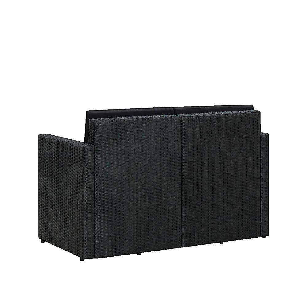 Sofa ogrodowy vidaXL z rattanu czarny 2-osobowy wygodny