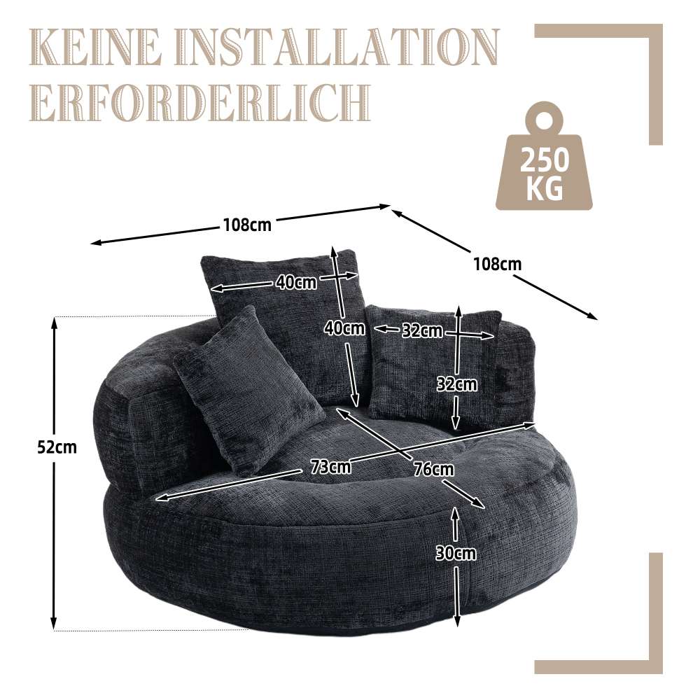 Canapé paresseux Chenille avec dossier haut et trois coussins - Fauteuil durable pour adultes et enfants, intérieur/extérieur - 6