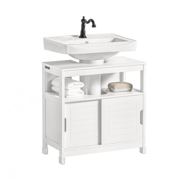 SoBuy Mobile Sottolavabo Per Bagno con Poggiapiedi Sottolavabo Bagno Mobile Bagno Sottolavabo Bianco FRG128-II-W