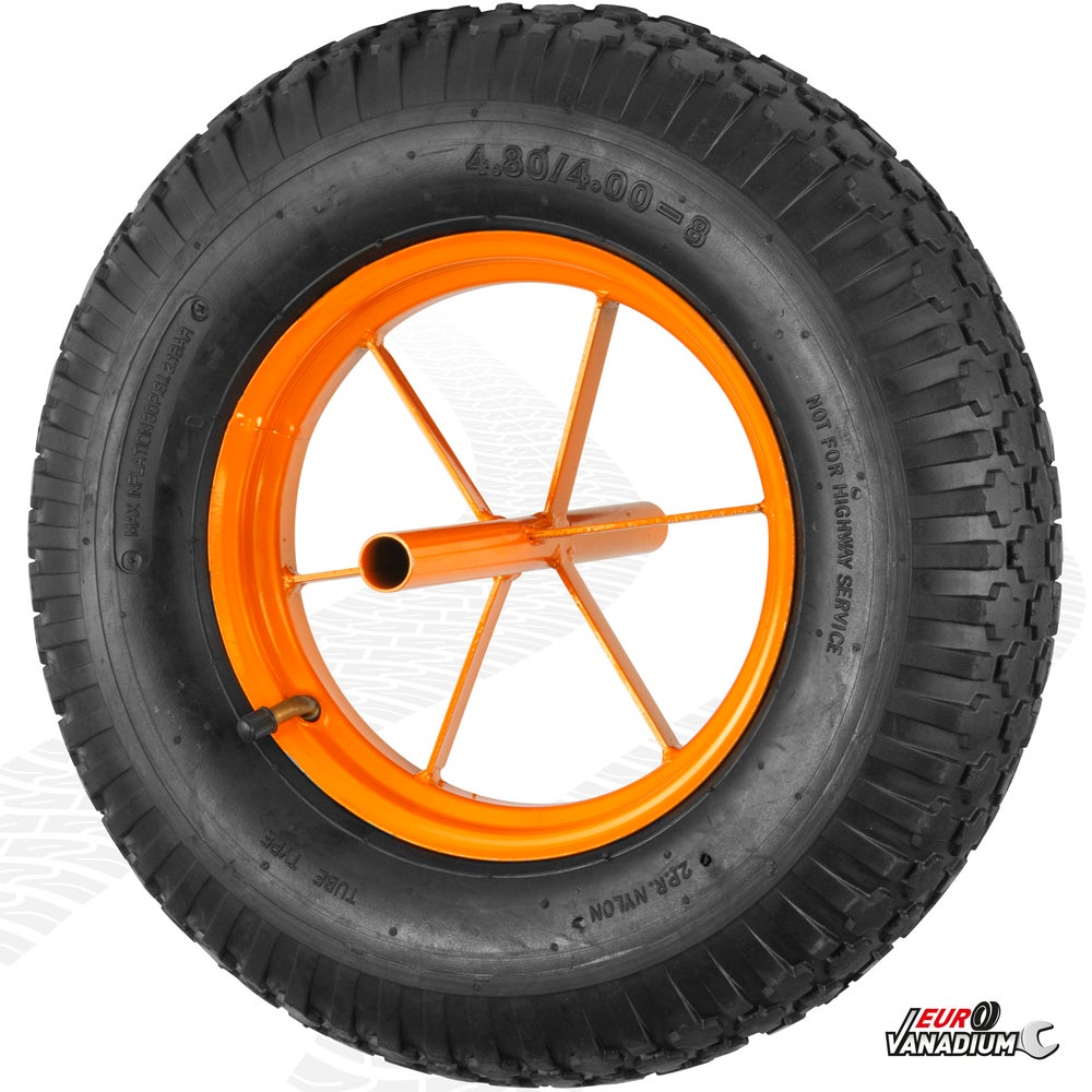 Roue Gonflée 380 x 80 mm pour Brouette avec Axe ext 20 mm - Pneu Caoutchouc et Chambre à Air, Compatible Chariot - 4