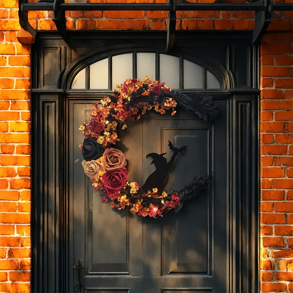 Couronne D'Halloween Pour Porte D'entrée - Décorative Avec Citrouilles, Branches, Plumes - 50 Cm, En Mousse Et Fil De Fer