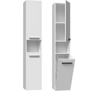 Sobuy Colonne Salle De Bain Avec Panier à Linge, 1 Porte & 1 Tiroir Et 1 Panier A Linge Amovible 40x37x170cm Bzr124 Dg