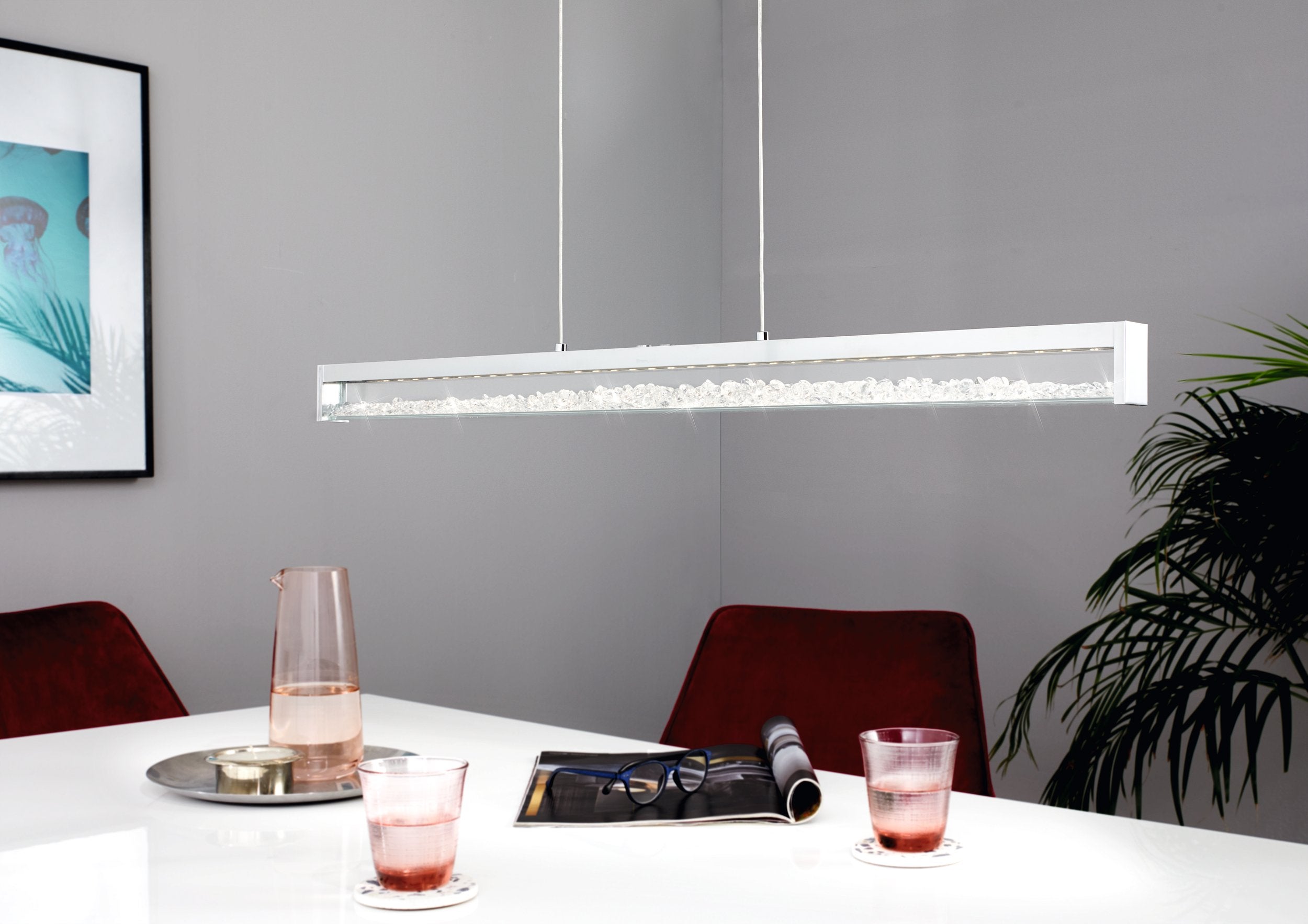 Suspension CARDITO 1 LED 6X6W en aluminium et acier chrome 1000x80x1100mm - 2