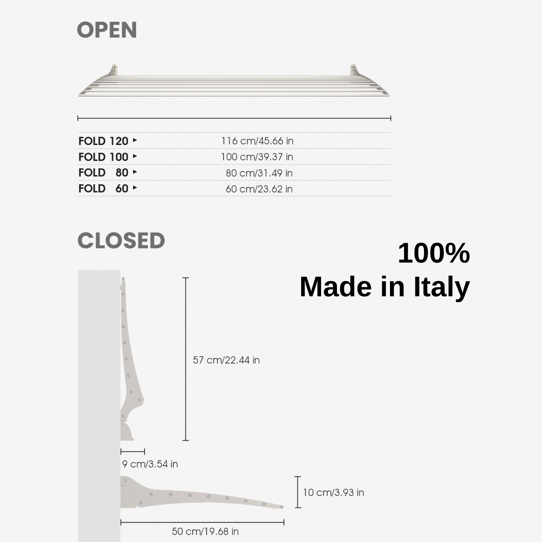 Étendoir à linge mural, Séchoir à linge mural et pliable en aluminium et acier, Foxydry Fold 120 cm Noir - 6