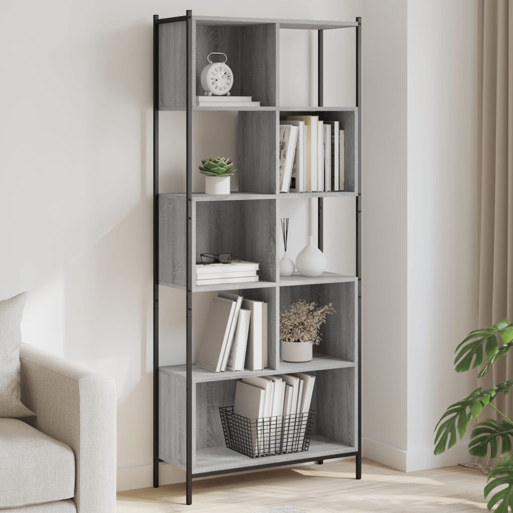 Bibliothèque pour Séjour en Bois Gris H. 172 x l. 72 x P. 28 cm - 2