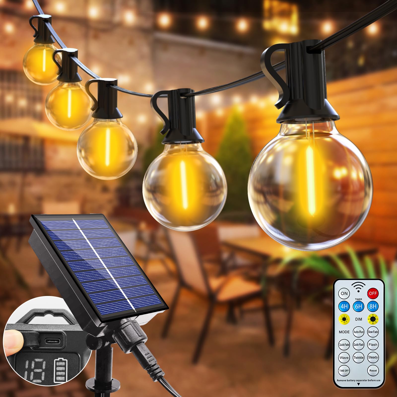 9-metrowy zewnętrzny łańcuch świetlny zasilany energią słoneczną – z pilotem – 15 + 1 diod LED – wodoodporny IP44 – 8 trybów – do ogrodu, na podwórko