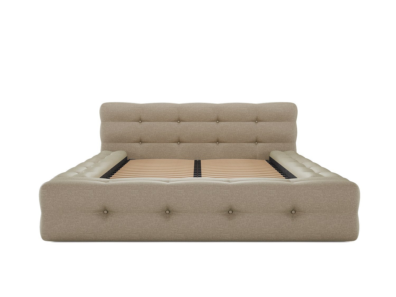 Lit capitonné 140 x 190 cm - Tissu chiné - Beige - LERUCO - 3