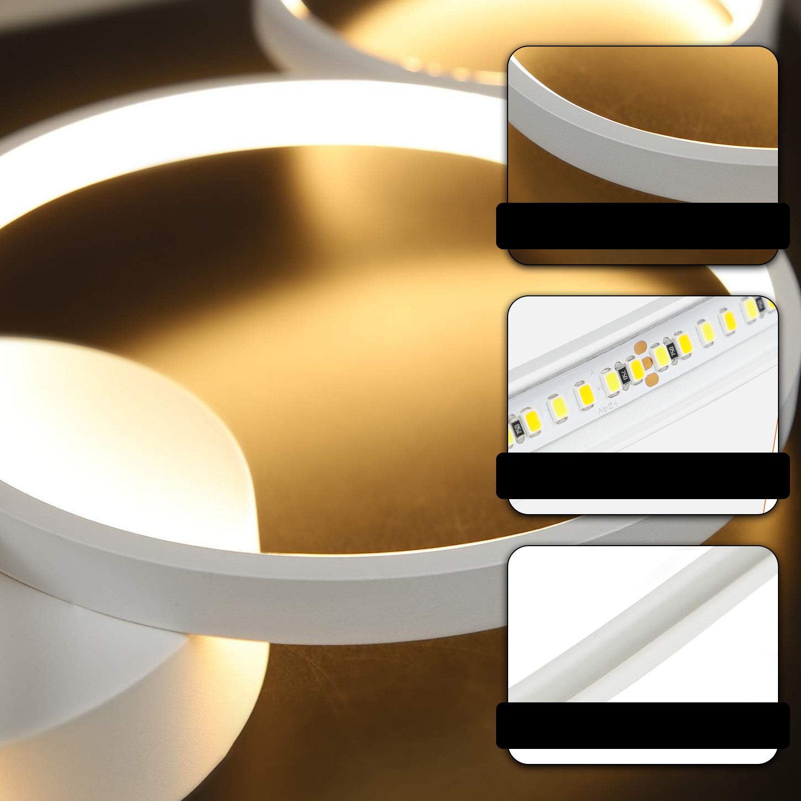 NETTLIFE Lampa sufitowa LED 100 cm Ściemnialna 4 Pierścienie Nowoczesne 56 W Białe oświetlenie Z Pilotem - 4