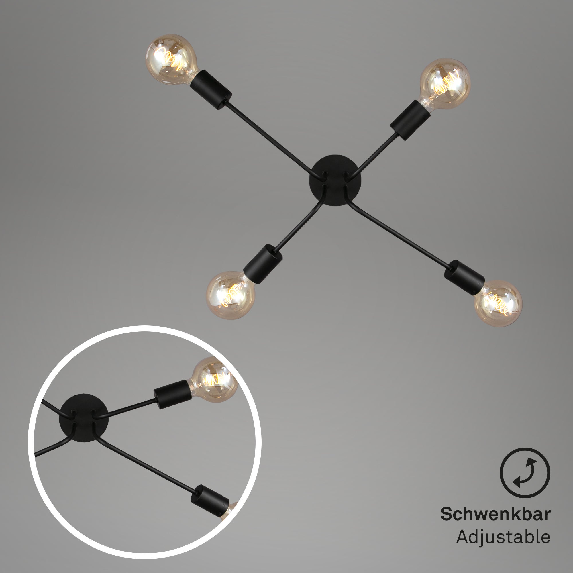 Plafonnier rétro Spot BRILONER LEUCHTEN KUGLO, 60 W, IP20, noir, métal, excl. 4x E27, 66 x 44,5 x 18,5 cm - 4
