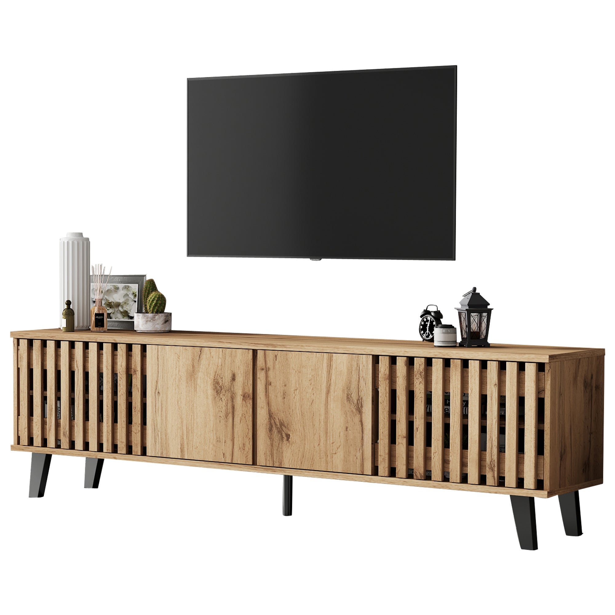 Meuble TV 180x40x55cm - avec 4 portes - Style scandinave - Naturel - 8