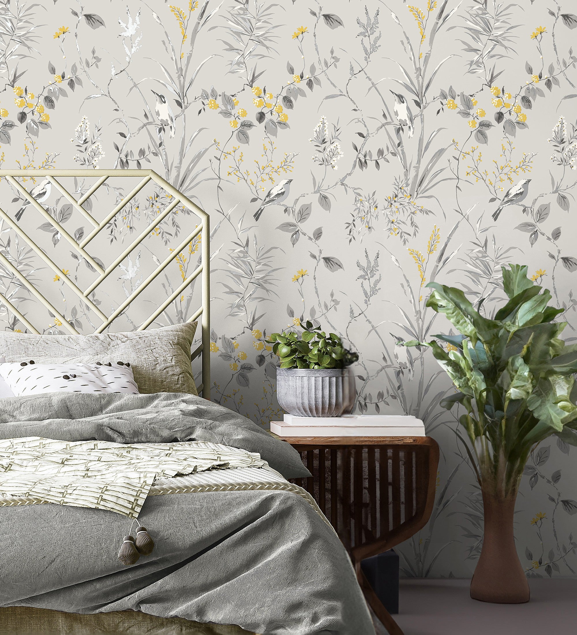 Papel pintado lavable de ramas flores y pájaros estilo romántico - Alison Garden 680927 de GAULAN - Rollo de 10 m x 0,53 m - 4