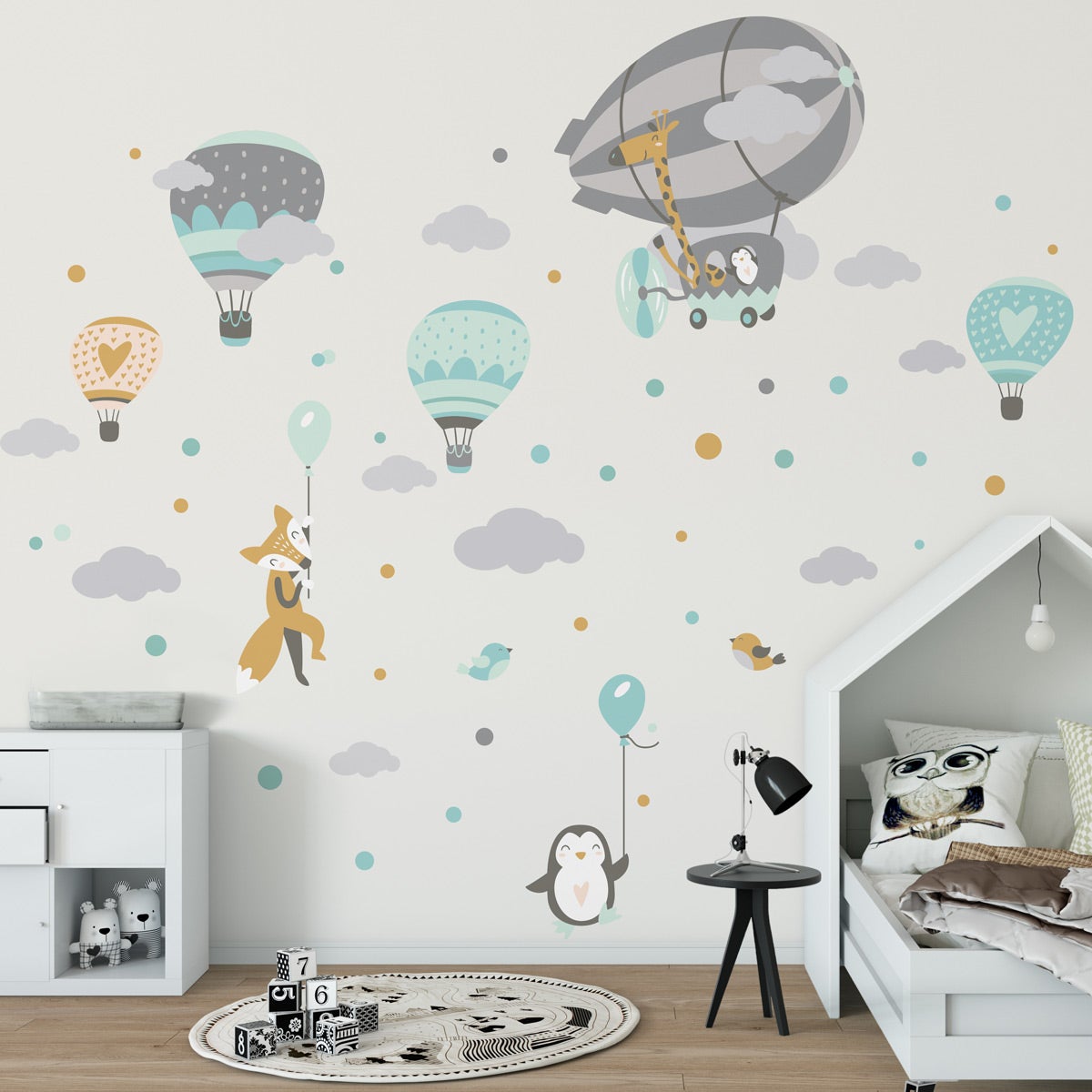 Naklejki ścienne – Balony na ogrzane powietrze i akrobaci – Naklejki samoprzylepne – 105 x 80 cm
