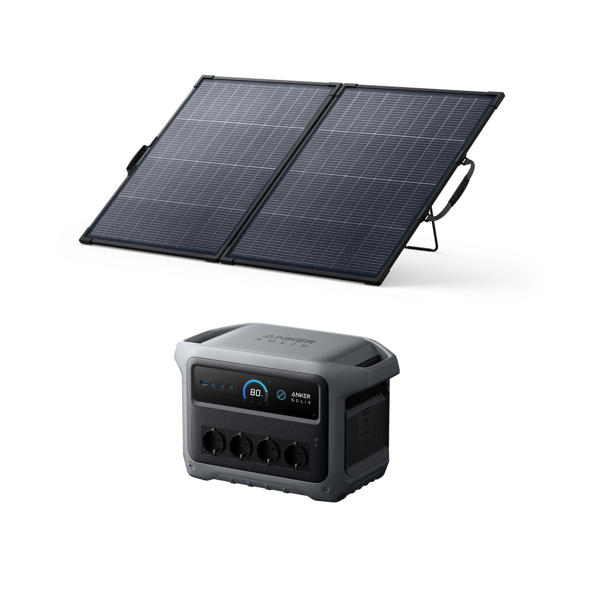 Zestaw Anker SOLIX C1000X Gen 2 przenośna stacja zasilania Gen 2 z bifacjalny panelem solarnym 200W (100W) – Generator solarny 4x2000W