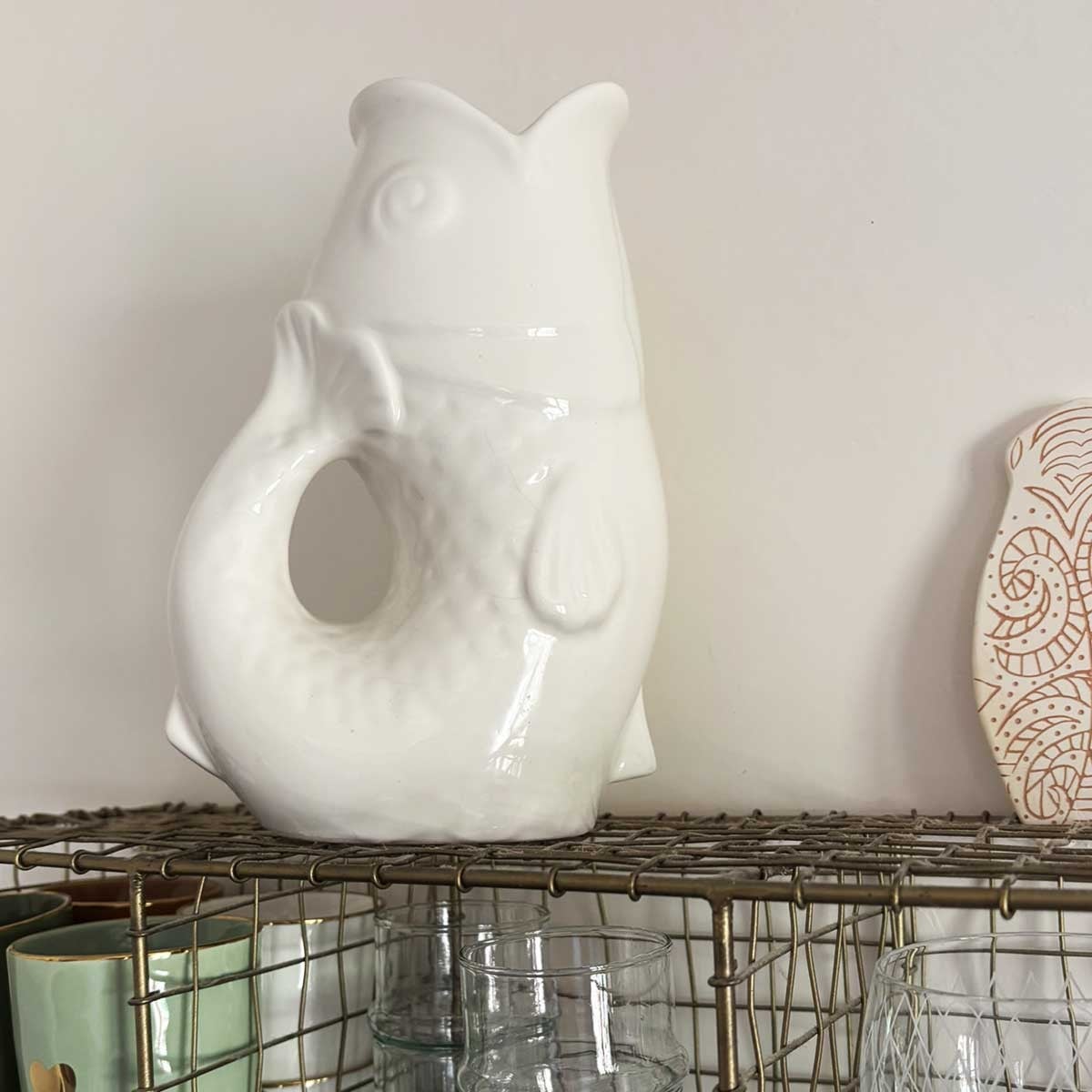 Vase Pichet Poisson GM Blanc Cassé - 5