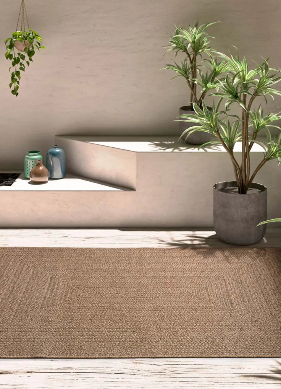Prostokątny naturalny dywan zewnętrzny 160 x 230 cm ACRA z efektem juty - ATTICGO