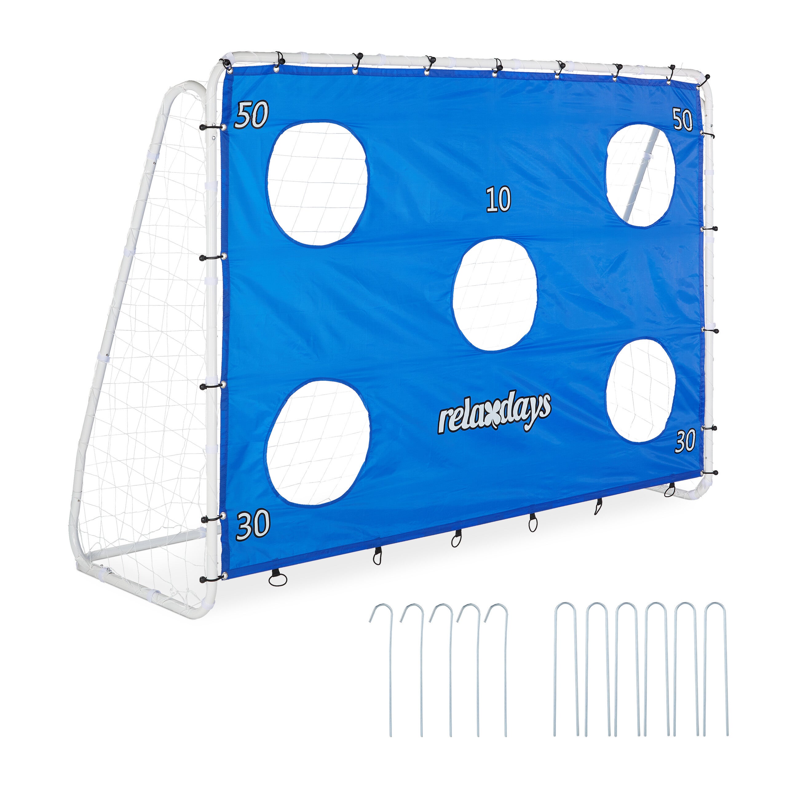Cage De Foot Relaxdays Avec Mur De Tir – Acier 170x235x85 Cm, Bleu/blanc, Pour Enfants Et Adultes, Facile à Monter
