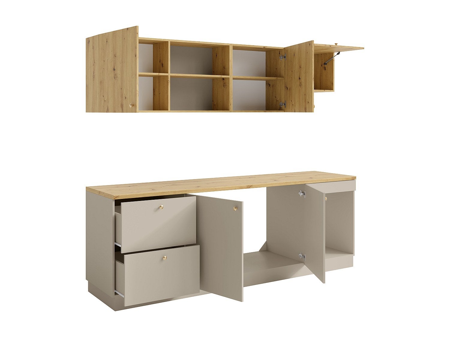 Cucina completa - Con piano di lavoro 242 cm - Beige e Naturale chiaro - YORINA - 4