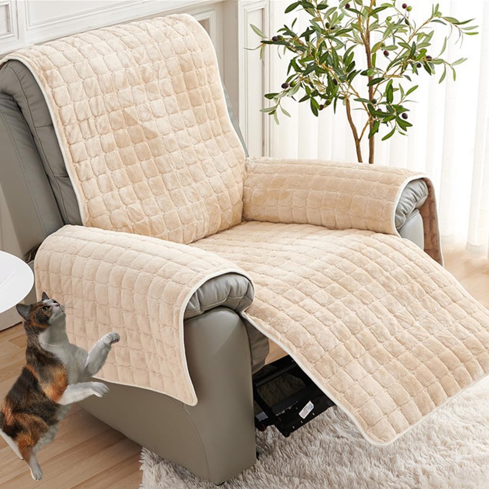 Housse de fauteuil inclinable en peluche, antidérapante, super douce et lavable - Housse de protection(beige, 53x190 cm) - 3