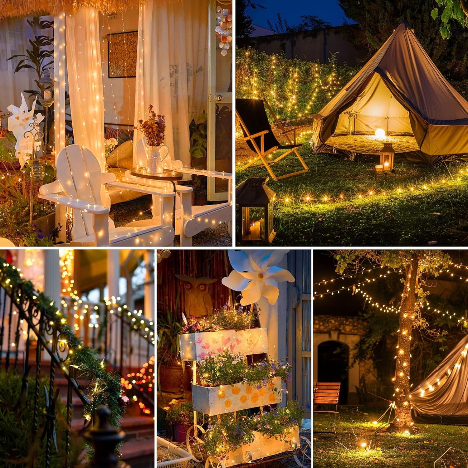 Cordão de Luzes Solares para Exterior, 2 x 10 m, 100 LED, À Prova D'água, Luz Branca Quente, 8 Modos de Iluminação - 2