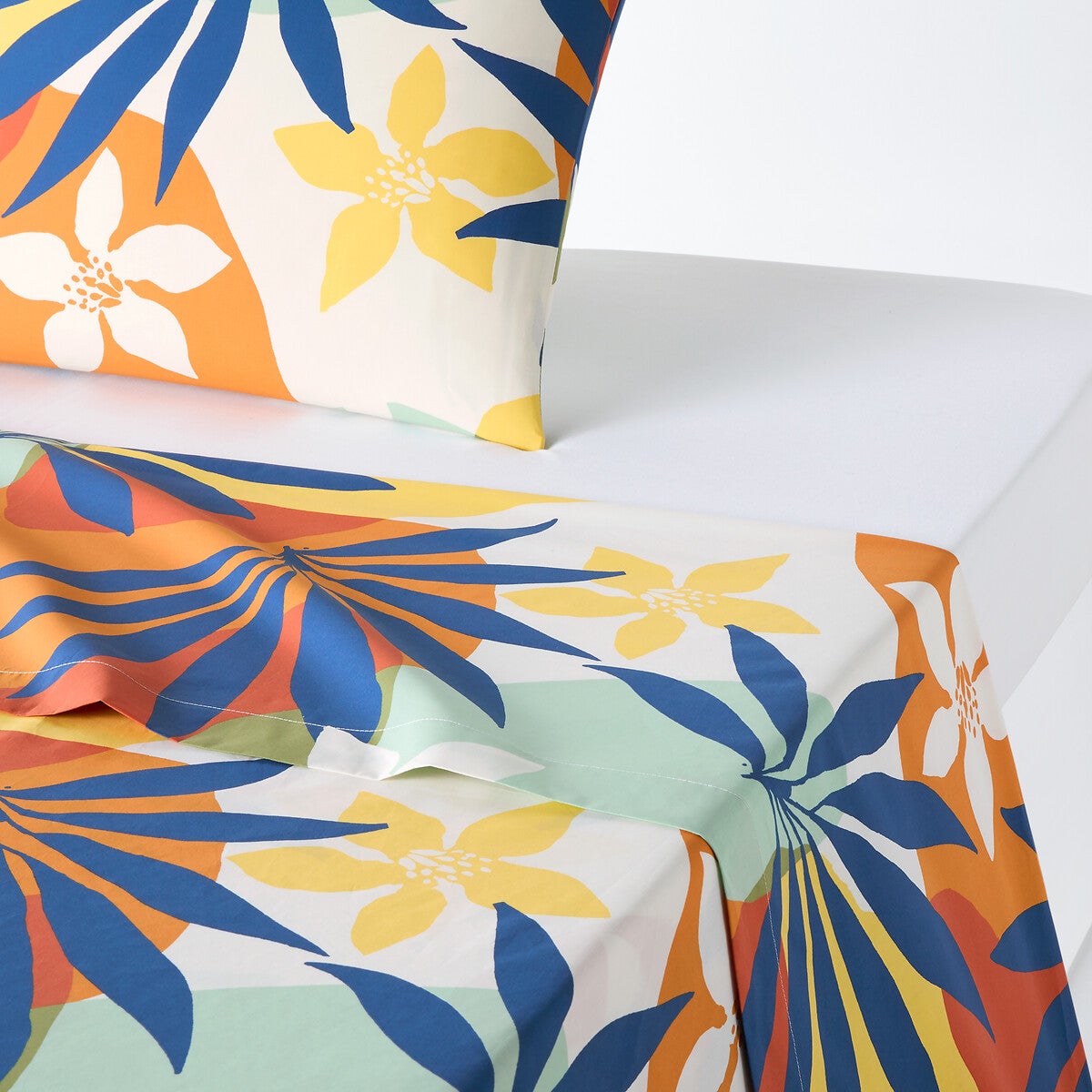 Parure De Drap Twin XL 100% Coton Bio - Motif Floral - Percale De Luxe - 3 Pièces