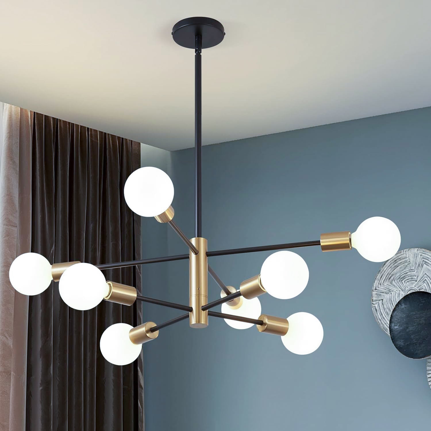 Lampa wisząca w stylu retro Spoutnik, vintage, 8 źródeł światła, przemysłowa lampa sufitowa, nowoczesny żyrandol, białe światło (z żarówkami)