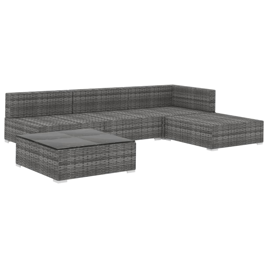 Maison Exclusive - 5 pcs conjunto lounge de jardim c/ almofadões vime PE cinzento - 3