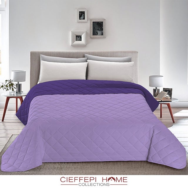 BICOLOR Trapuntino Copriletto Trapuntato double face microfibra - matrimoniale, singolo - 2 piazze, matrimoniale - Lilla/Melanzana