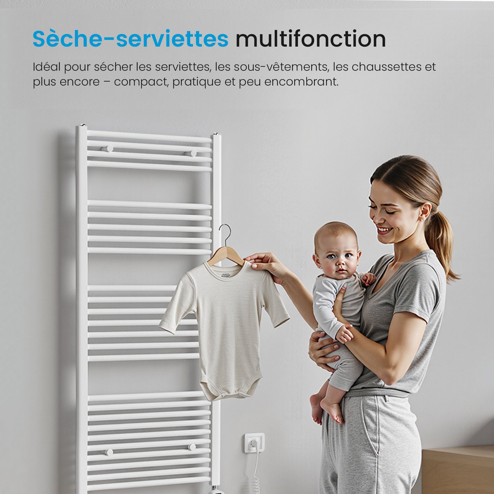 Heilmetz Sèche-Serviettes Electrique, Radiateur Sèche-Serviettes 70x40 cm Blanc avec Timing Elément de Chauffage Electrique - 9
