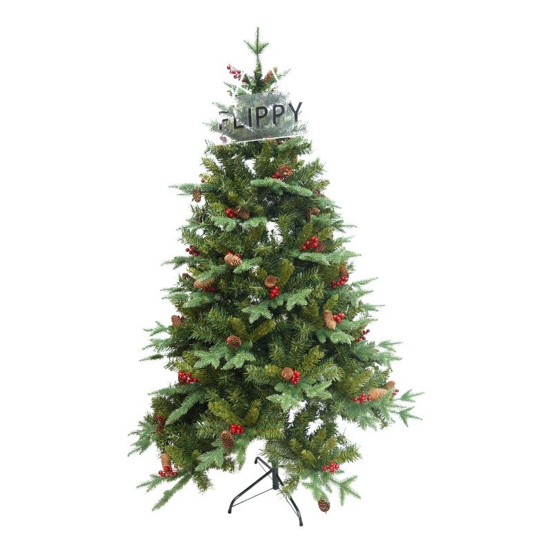 Brad artificial de Craciun Flippy, 180 cm, verde, decorat cu conuri