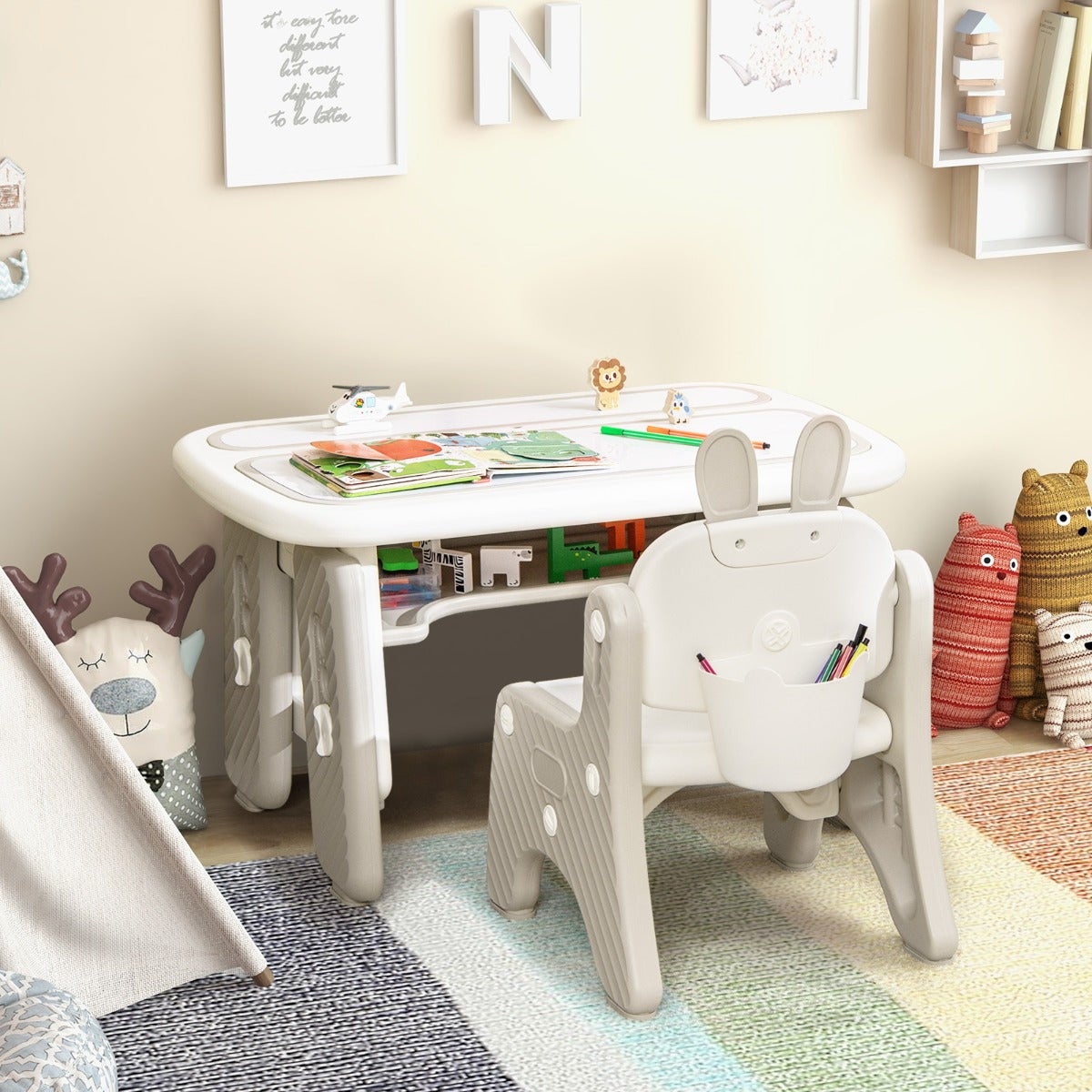 Table Et Chaise Enfant Réglables En Hauteur - Bureau Convertible Pour Dessin, Lecture, Repas | Gris, Plastique Durable - 7