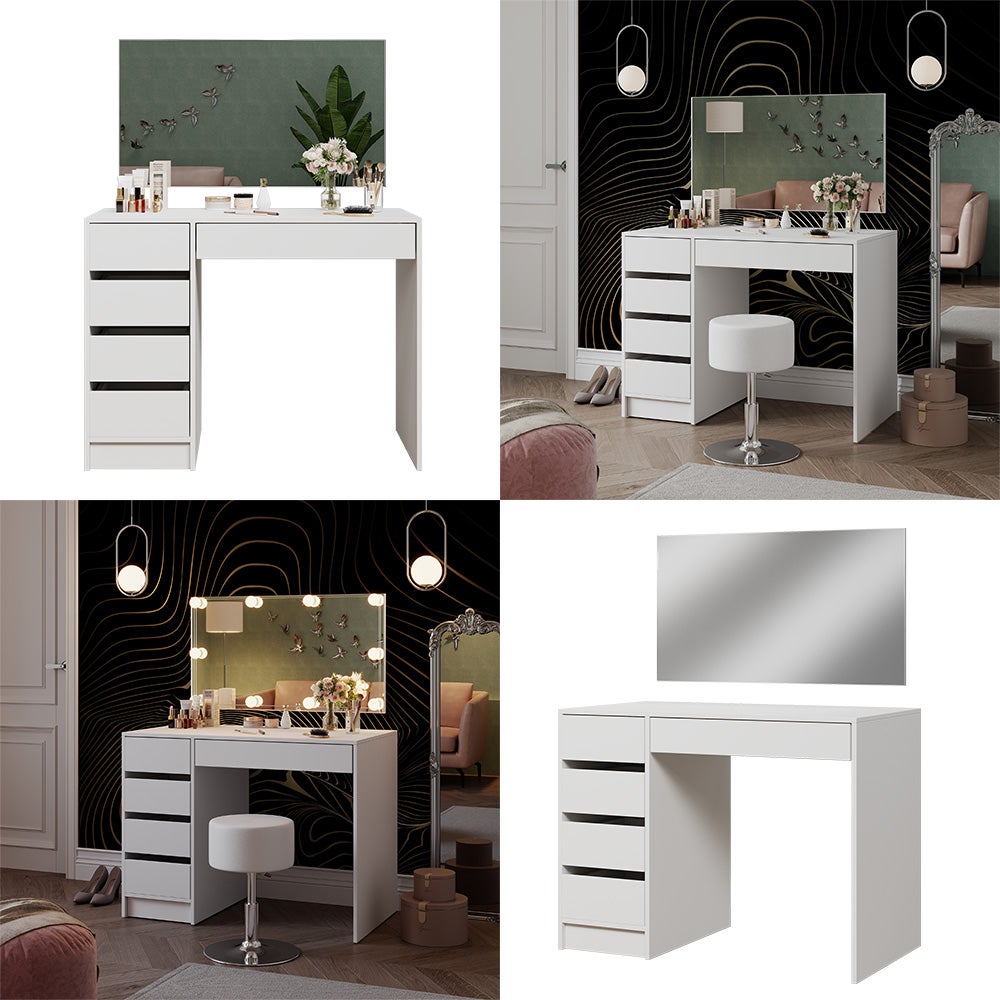 Coiffeuse avec miroir en bois aggloméré stratifié Blanc H. 75.5 x l. 100 x P. 50 cm - 8