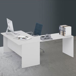 Scrivania Ad Angolo A L Con Scaffale Girevole - Bianco 157x45x130.5cm - Per Ufficio E Studio - Foto 2