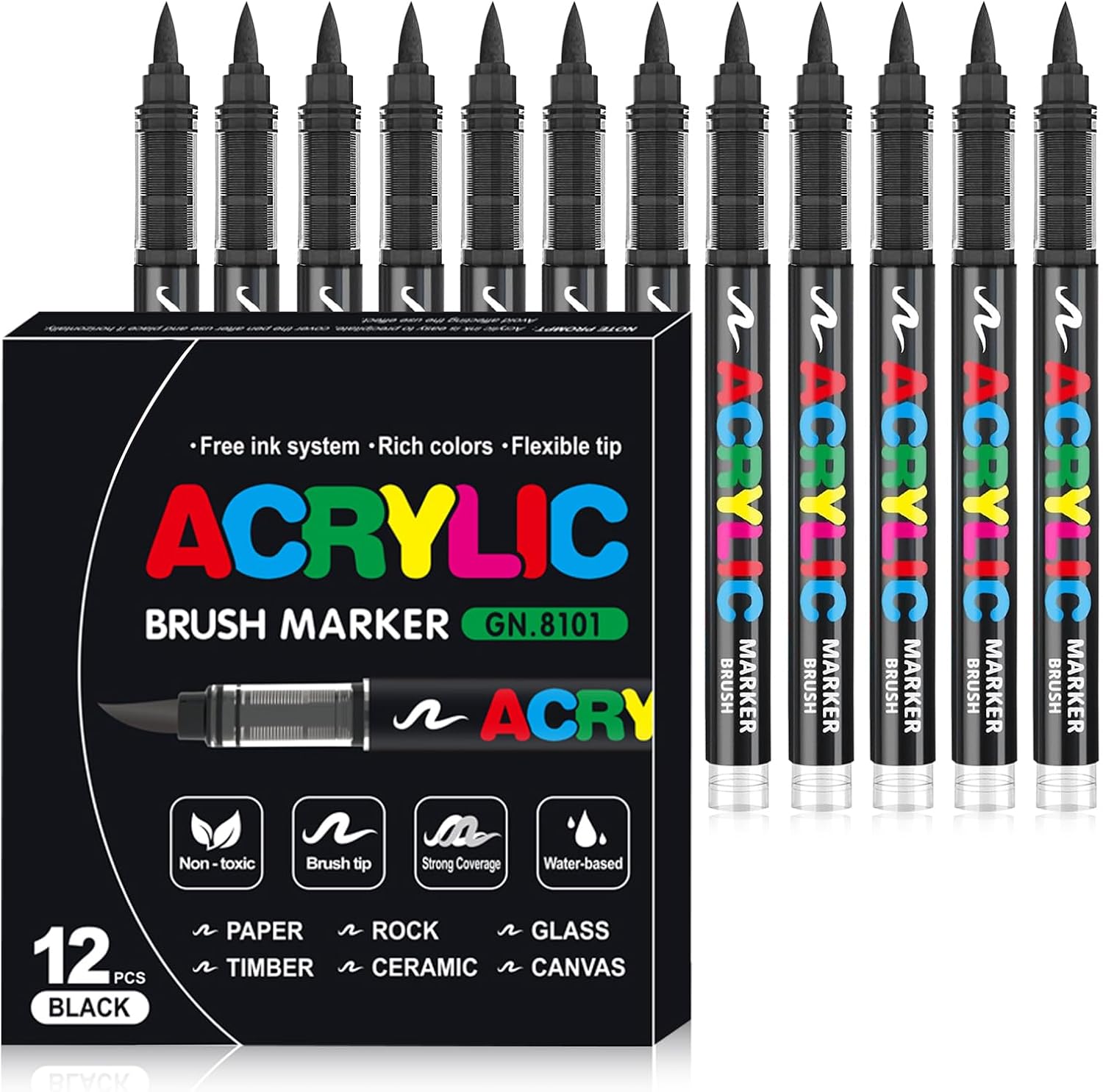 Lot de 12 Marqueurs Acryliques Noirs à Peinture Liquide pour Dessin ...