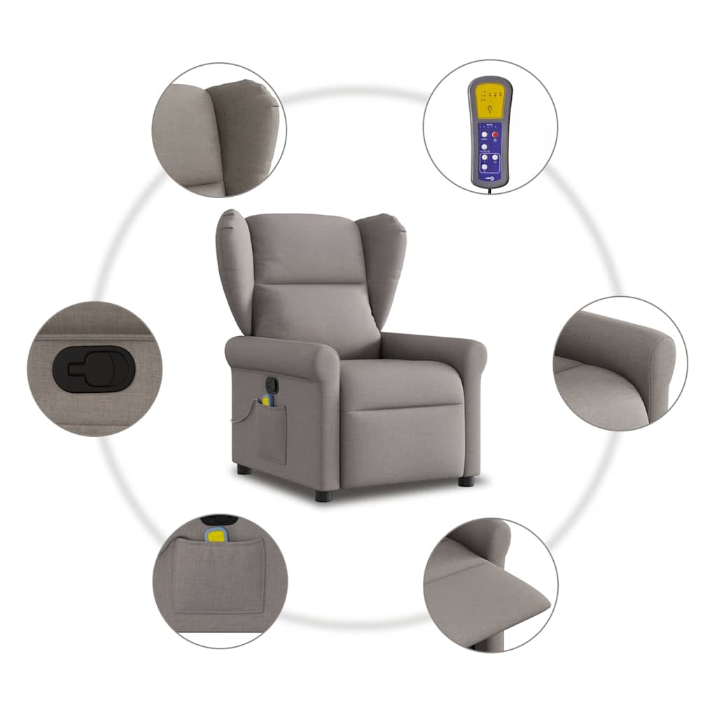 Fauteuil de massage | Fauteuil de relaxation | Chaise de relaxation inclinable Taupe Tissu CFW279994 - 8