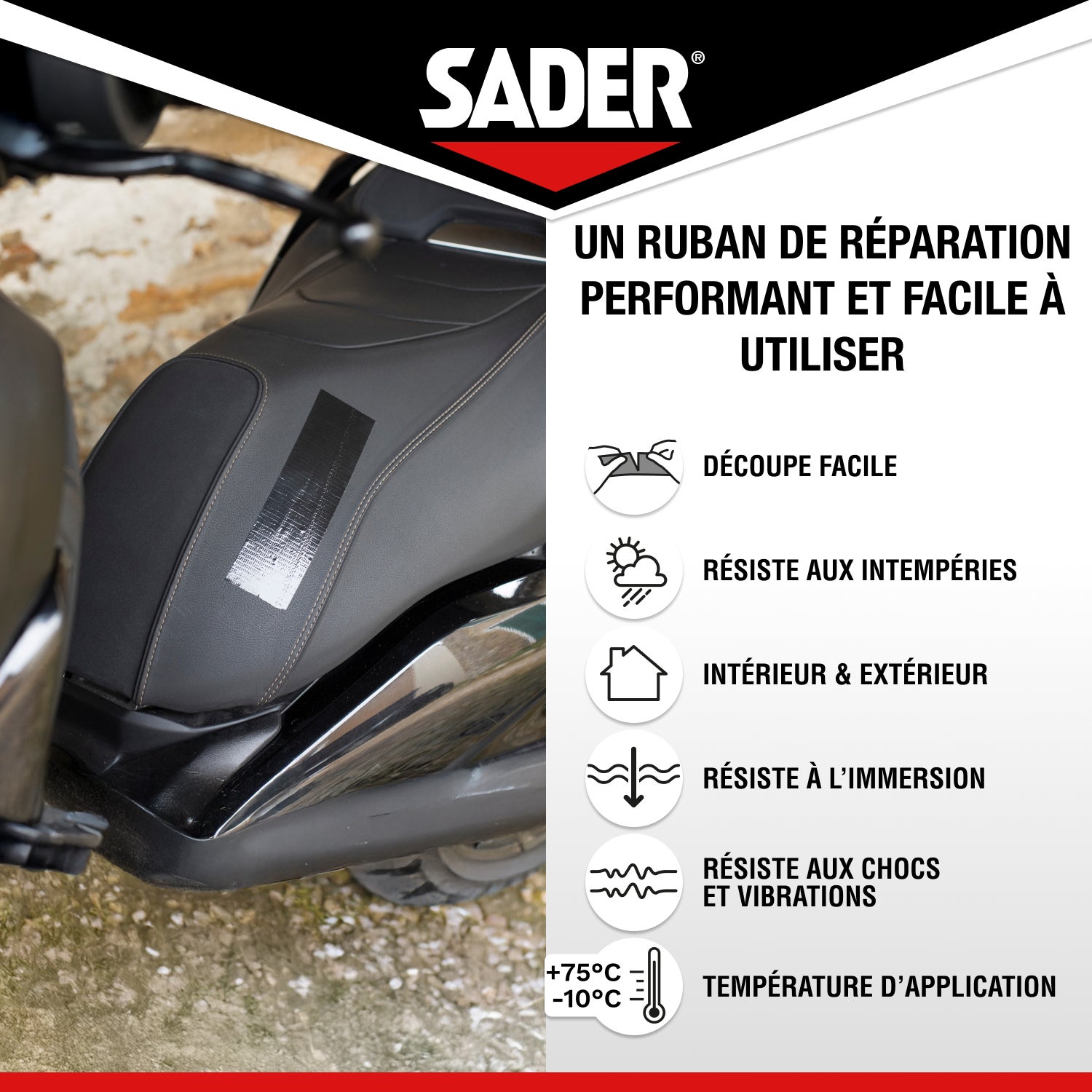 Sader Repare Tout Extrême Noir- Adhésif Extra Fort - Hautes Performances - Intérieur & Exterieur - Toutes Surfaces - Facile à Découper - 20m x 50mm - 3