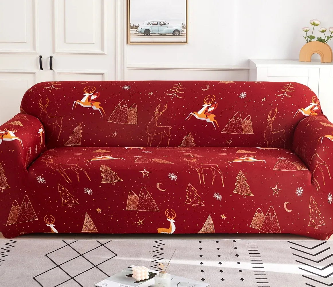 Copridivano natalizio con stampa alce federa, copridivano