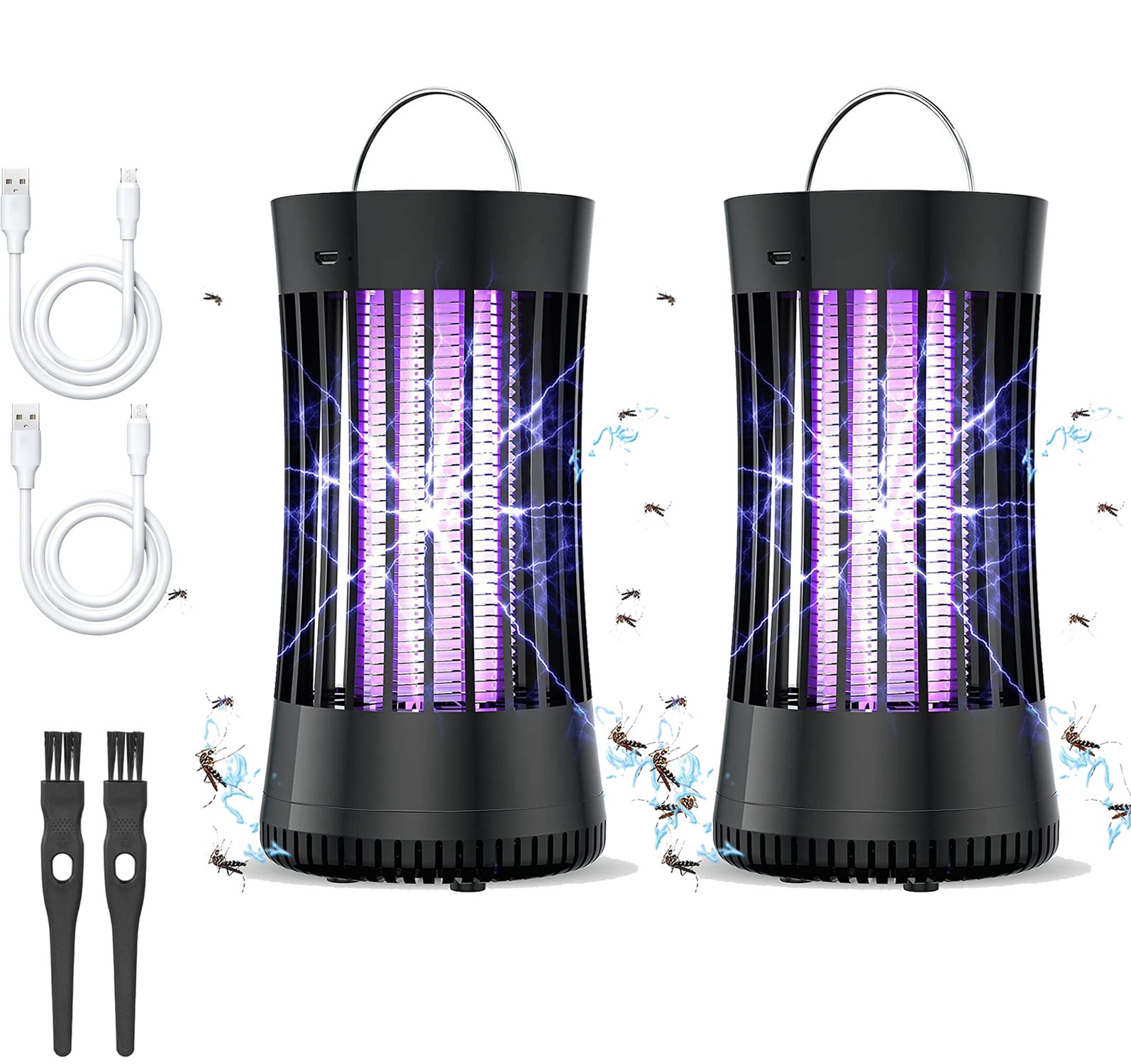 Lampa owadobójcza, lampa owadobójcza LED 2 w 1, akumulatorowa lampa UV 360° na komary, bezpieczna i skuteczna, 2 sztuki, czarna