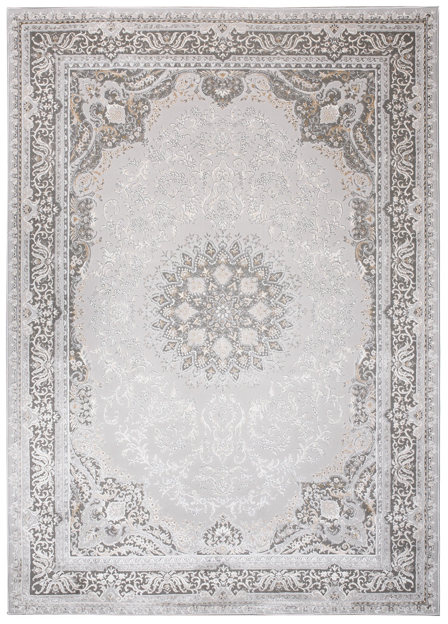 TAPISO Hera Tapis Salon Chambre Brillant Gris Crème Beige Vintage Médaillon Floral Ornamental Bordé Moucheté Effet 3D OEKO-TEX 80 x 150 cm - 2