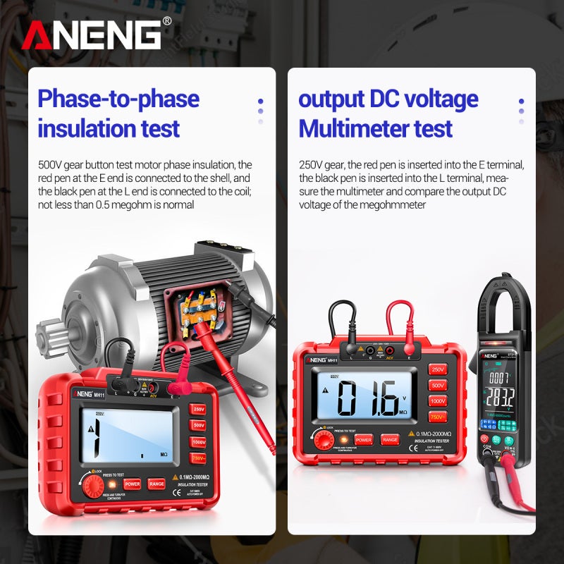 Mégohmmètre numérique MH11, 500 V, haute tension, table vibrante électronique, 1&nbsp;000 V, testeur de résistance d'isolement pour électricien - 3
