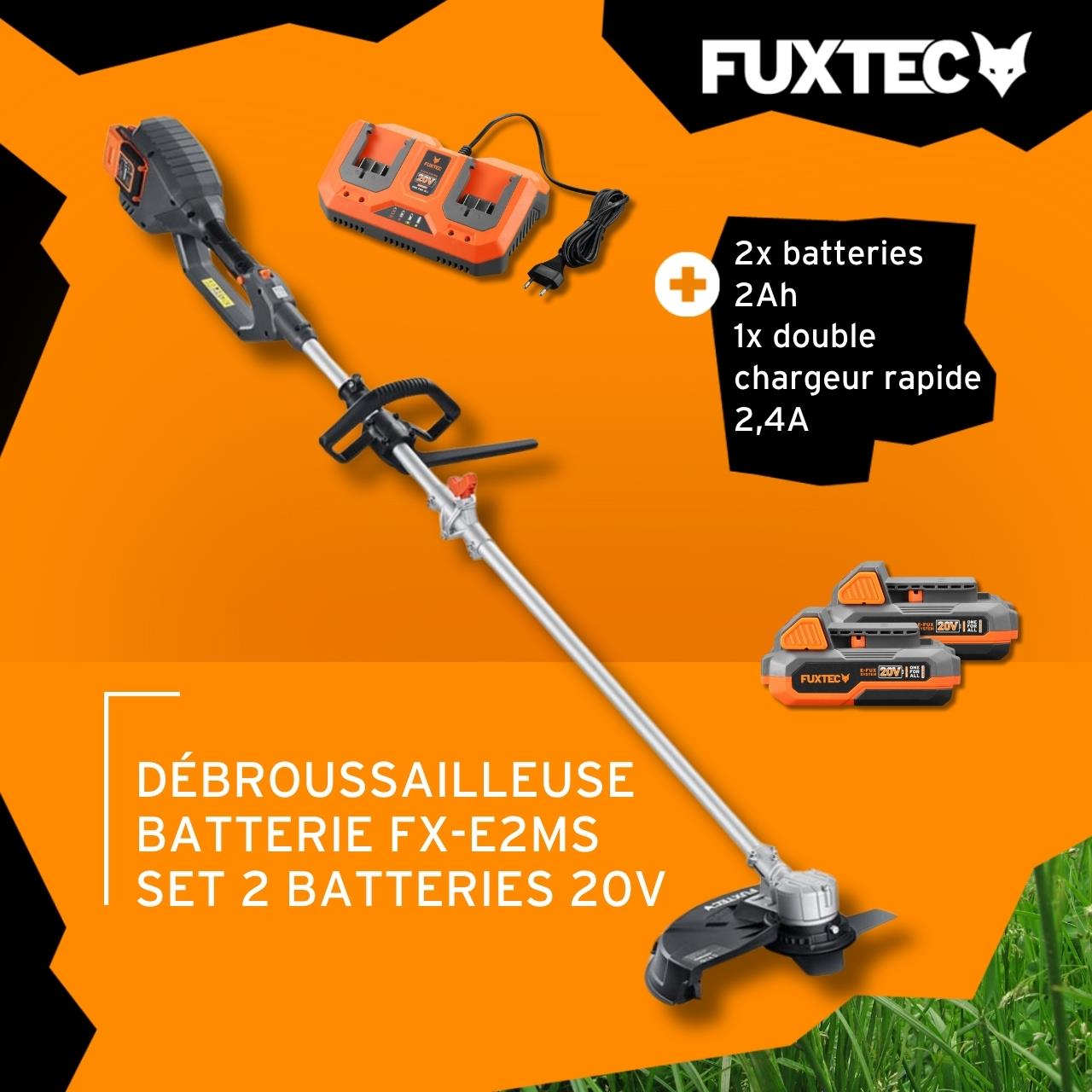 Débroussailleuse sans fil FUXTEC FX-E2MS 2 batteries 20V 2Ah double chargeur 2,4A inclus Fil et lame Largeur 25,5 35cm - 2
