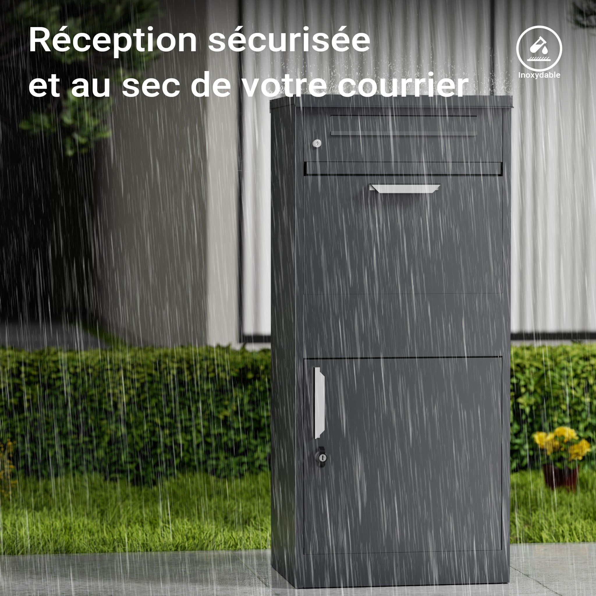 Boîte à colis verrouillable gris anthracite 500 x 370 x 1120 mm, Boîte aux lettres sur pied, pour colis max. 150 x 400 x 400 mm, Usage… Toboli - 6