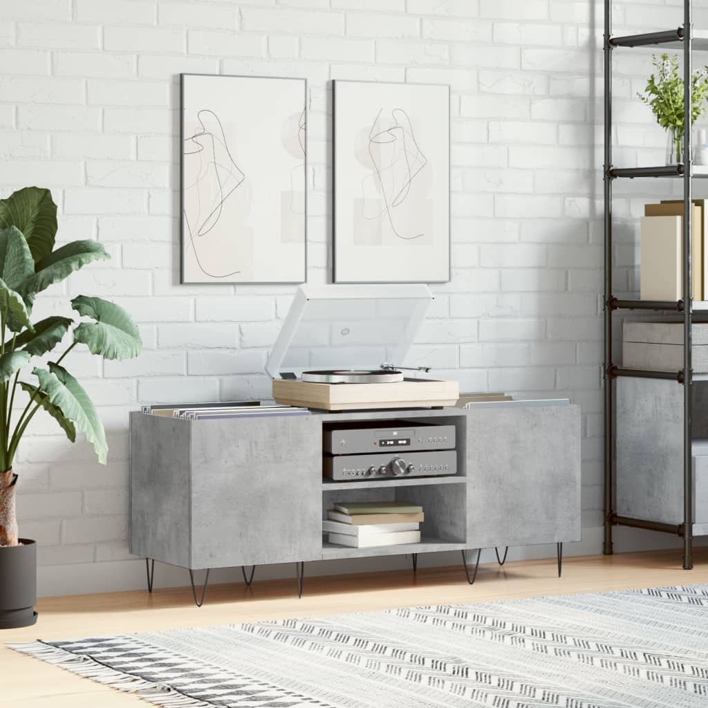 Armário de disco de madeira compensada cinza concreto 121x38x48 cm – ComfortXL - 2