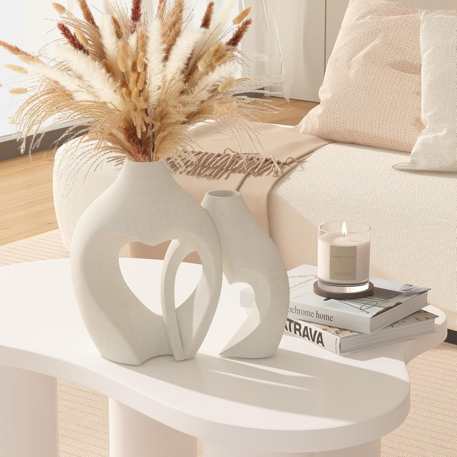 Juego de 2 jarrones decorativos en forma de corazón de resina blanca, decoración sencilla, aptos para centros de mesa, bodas, salones, oficinas - 5
