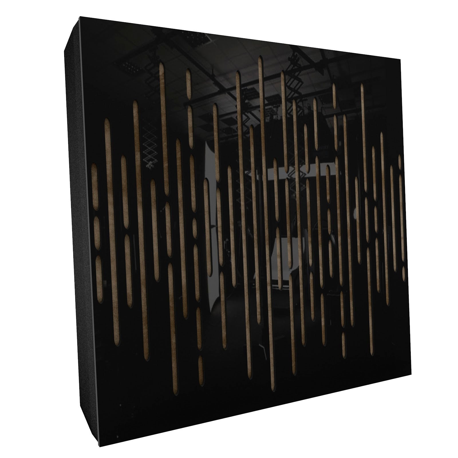 Lot de 2 Panneaux acoustiques WAVE-F décoratifs insonorisants 50x50x5 cm - Plastique perforé, tissu et mousse acoustique -Noir brillant+Beige - 2