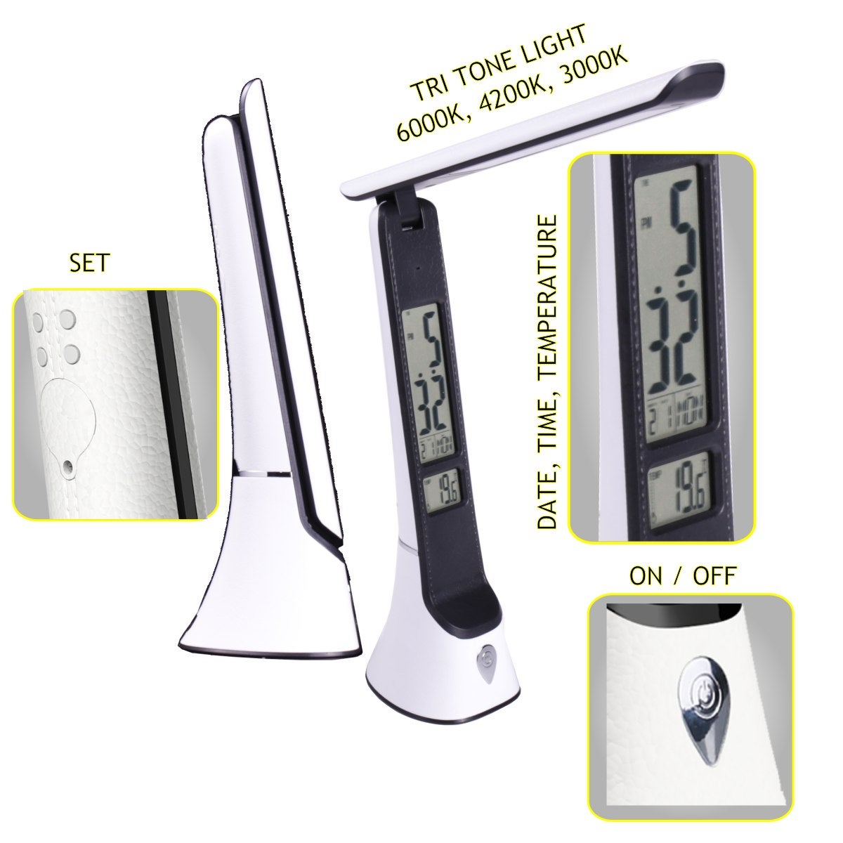 Lampe de bureau LED à intensité variable avec horloge et chargement sans fil - 3
