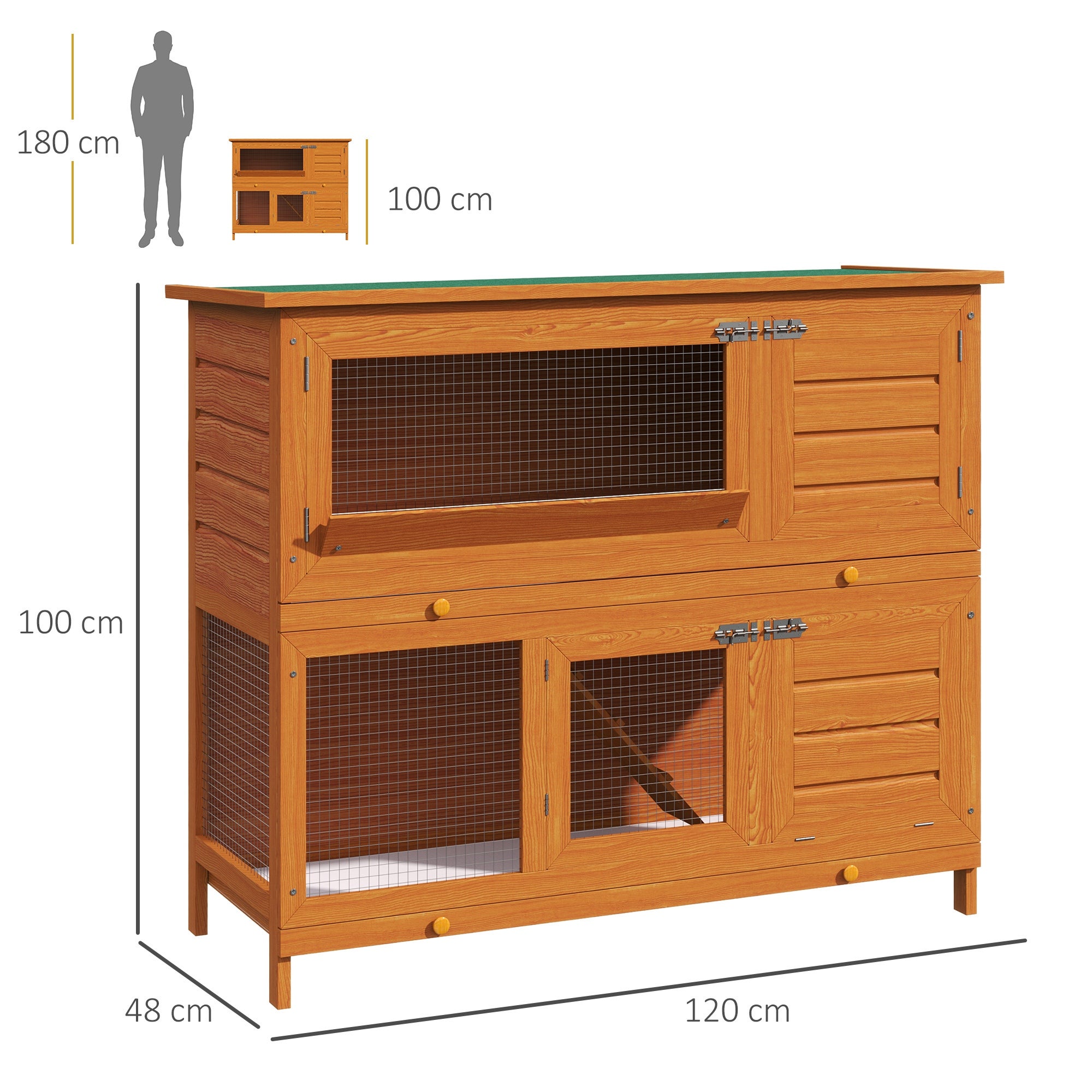 Coelheira de Madeira Exterior PawHut Madeira Natural Madeira de Abeto 120x48x100cm - 3