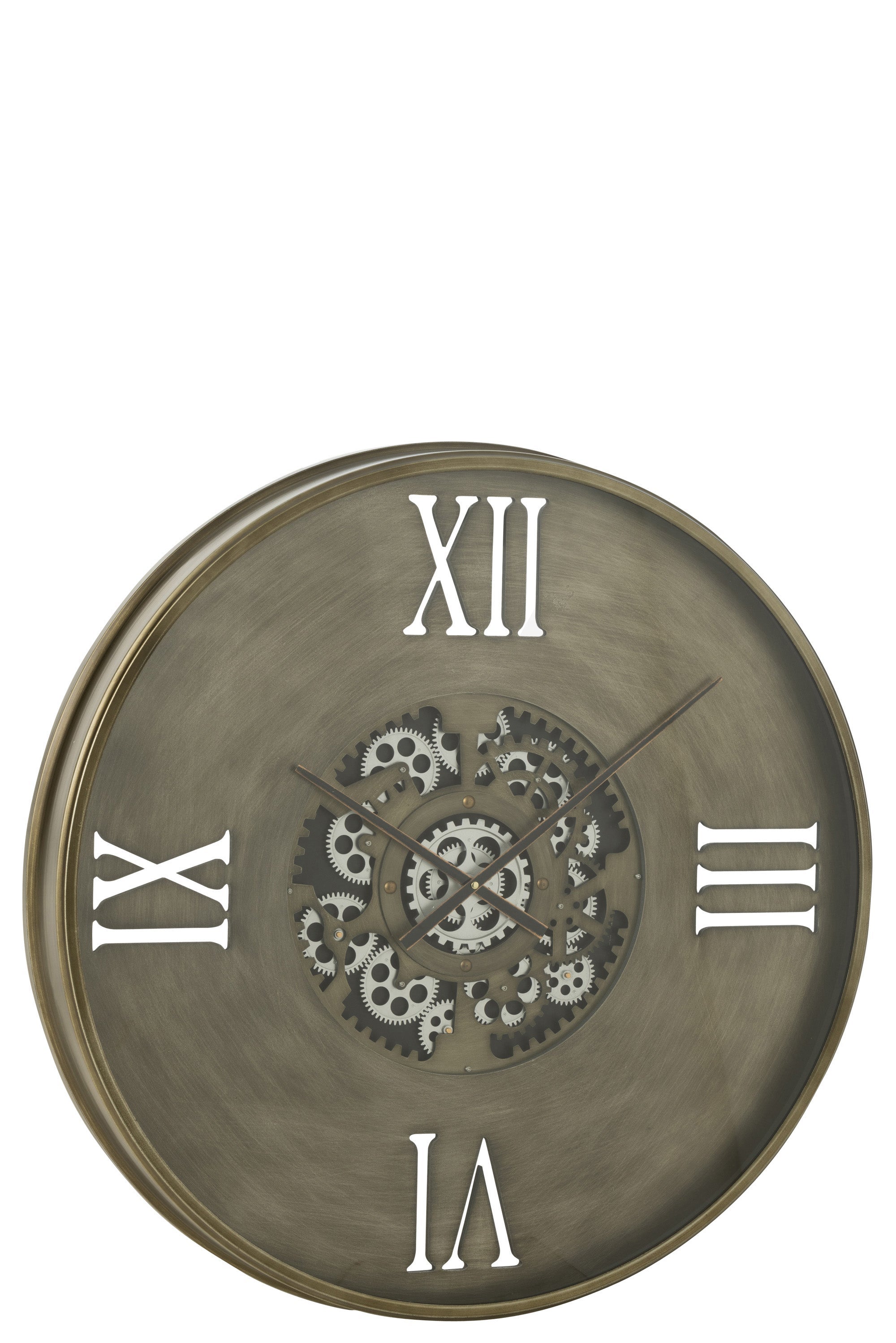 Horloge Murale Rétro à Engrenages – Chiffres Romains, Métal Argenté, Design Mécanique Ancien Pour Salon