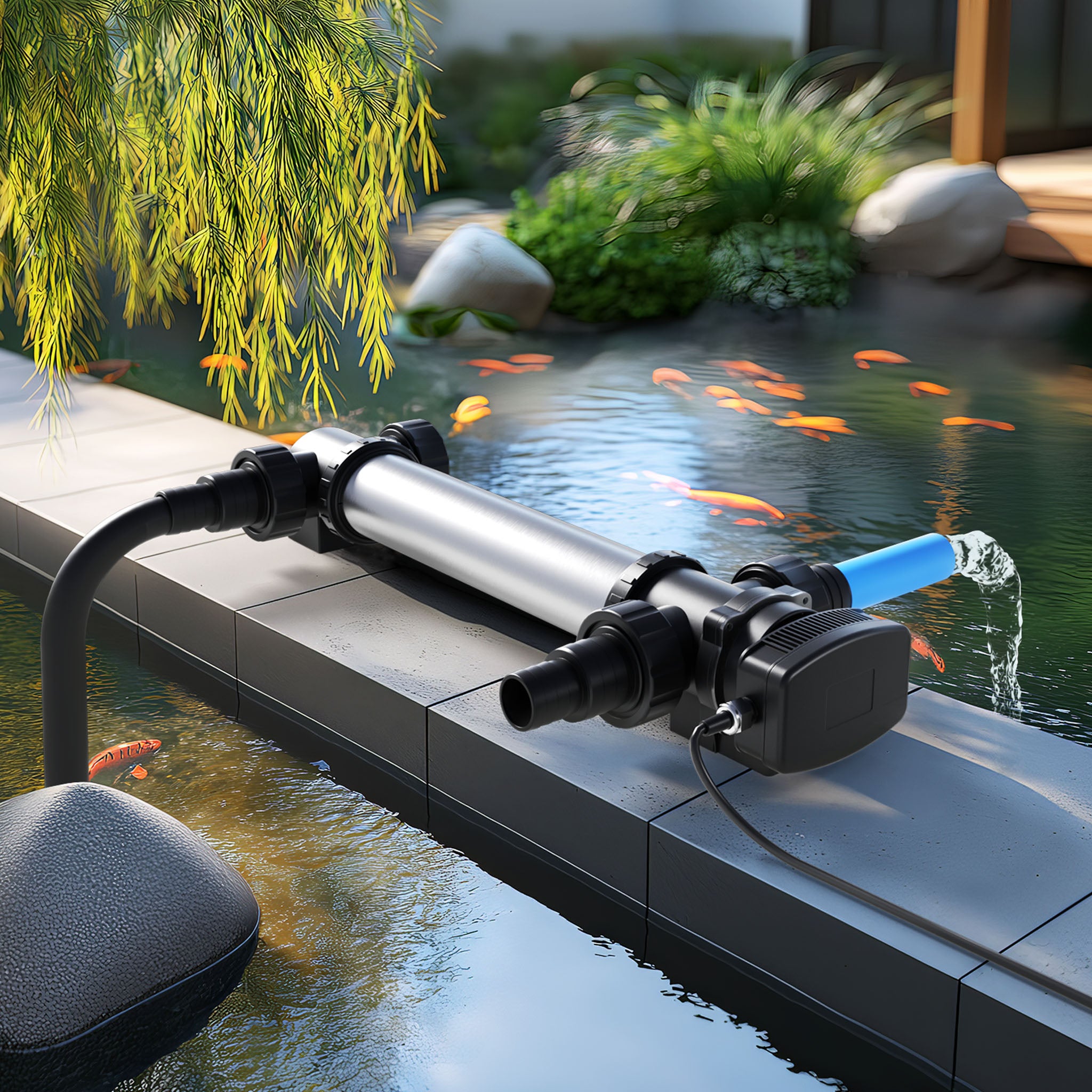 CUV-755 Stérilisateur Clarificateur bassins/étang - débit max. 8000 l/h - avec Lampe rayons UV-C 55 W + Boîtier inox - pour Poissons et… SunSun - 2